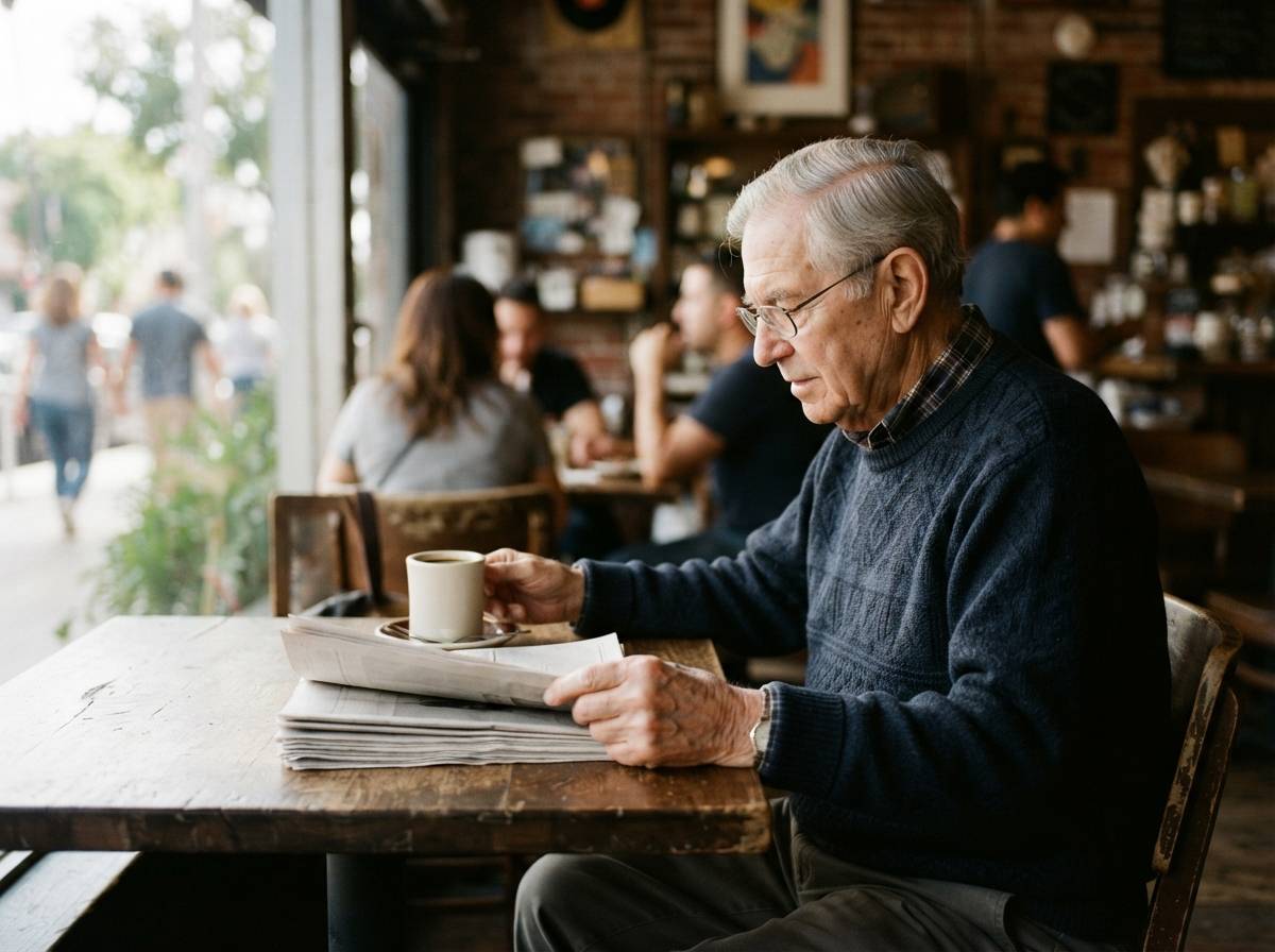 A commuter reads a local newspaper while waiting on a Los Angeles Metro platform.